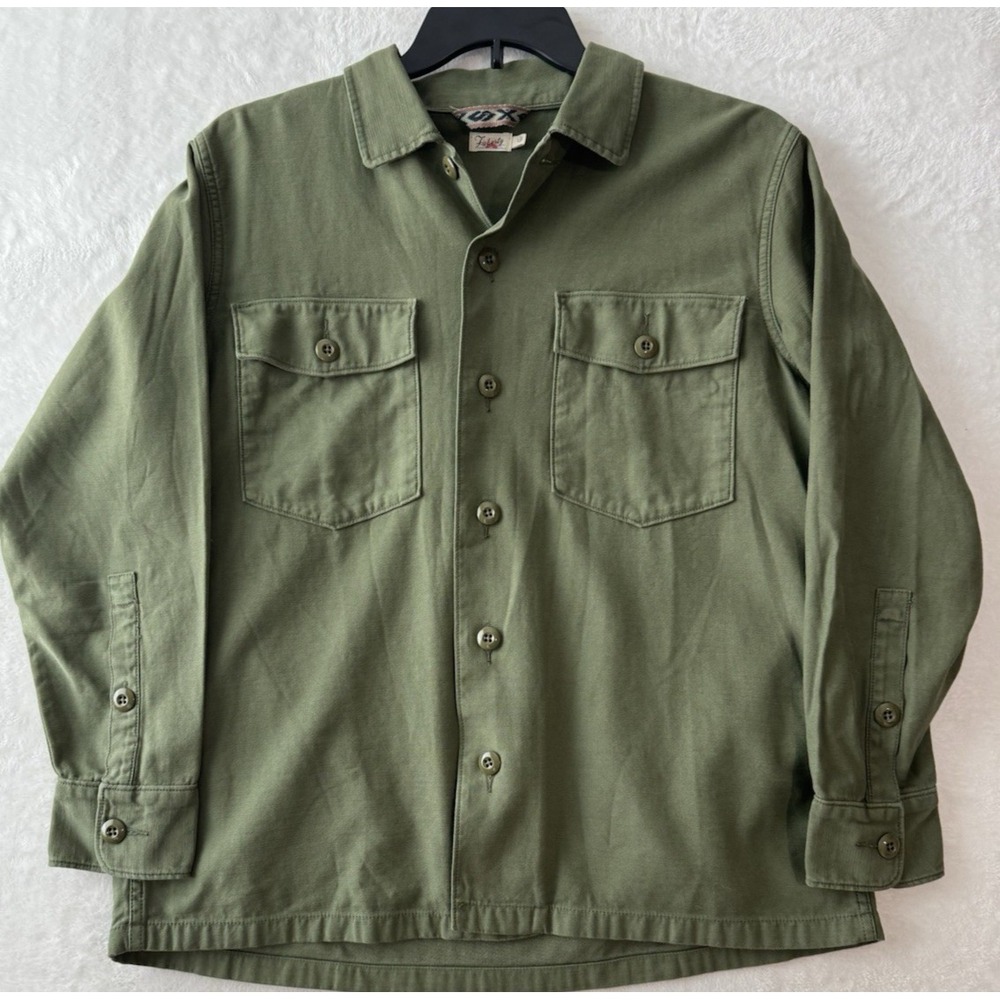 Faherty Commander Shirt Jacket LG GRN Button Pockets Utility Outdoors Military